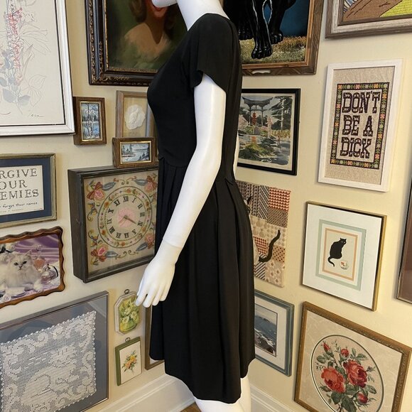 50s Vintage Nathan-Strong by August Black Cap Sleeve Scoop Neck Dress Size SM - Picture 3 of 6